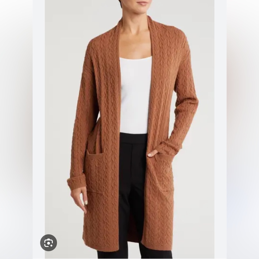 NWT Tahari Camel Cable Knit Pocket Cardigan